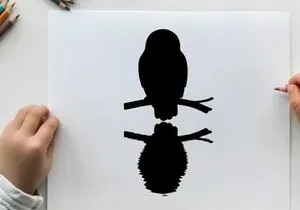 Silhouette of a bird perched on a branch with reflection