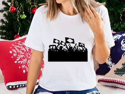 Brazilian flags waving in celebration with a crowd of people