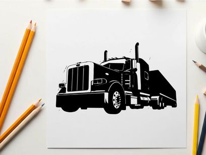 Silhouette of a large truck with trailer silhouette