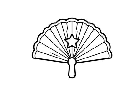 Hand-drawn peacock feather fan with star detail. Vintage bohemian accessory for festival or masquerade costume.