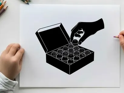 ilustración vectorial de una mano abriendo una caja de regalo con donuts