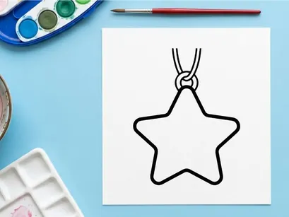 Black wire star pendant necklace on silver chain. Minimalist geometric holiday jewelry for festive fashion and DIY crafts.