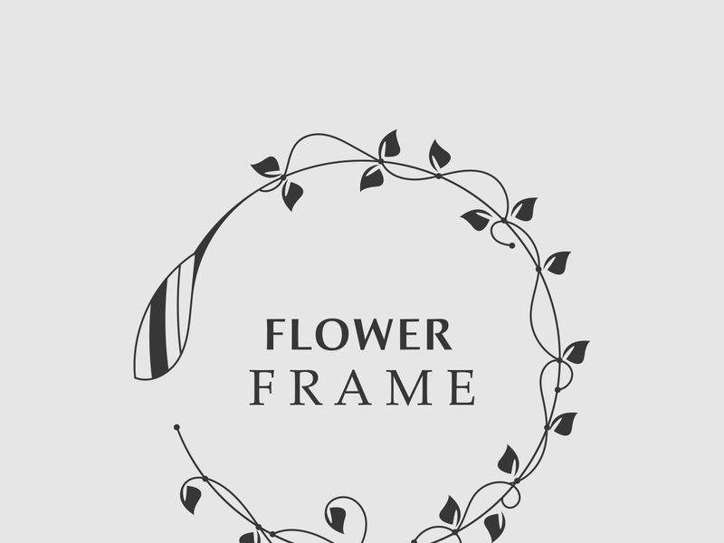 Floral frame flower round shape emblem logotype isolated on white background, leaves luxury linear logo circle style boutique