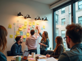 A diverse group brainstorms ideas in a modern office. preview picture