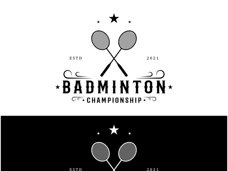 Modern Badminton logo design with Dynamic Shuttlecock and Racket, for championship, sport, sports shop, badminton school, business, company, tournament