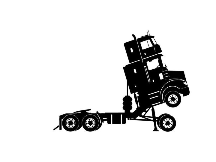 Silhouette of a semi truck with stacked containers on a trailer
