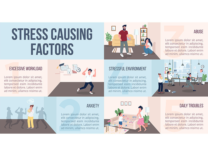 Stress causing factors flat color vector informational infographic template