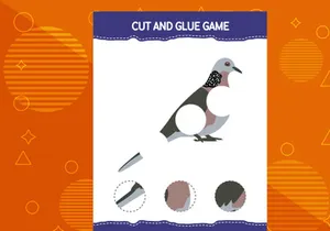 10 Pages Cut and glue game for kids with birds. Cutting practice for preschoolers. Education worksheet.