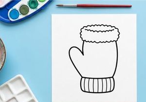 Hand drawn winter mitten icon, simple black and white Christmas holiday line art illustration