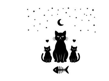 Three black cats silhouette under a crescent moon and stars preview picture