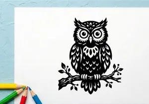 Stylized black and white owl illustration for design and branding