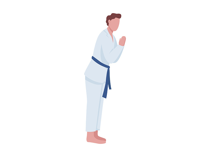 Man practicing judo in dojo semi flat color vector character
