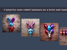 Colorful neon rabbit balloons on a brick wall background preview picture