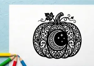 Decorative Halloween Pumpkin with Intricate Black Design