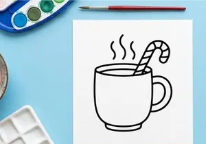 Steaming hot coffee cup with candy cane stirrer for festive holiday celebration