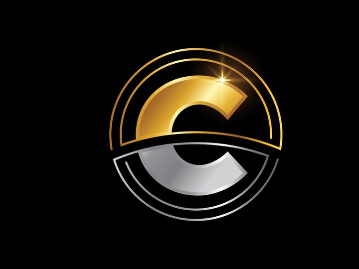 Initial English alphabet with circle frame. Golden and silver color alphabet symbol for corporate business identity