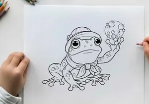 Cute frog juggling bubbles vector illustration flat design