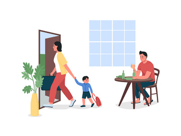 Mother with child leave alcoholic father flat color vector detailed characters preview picture