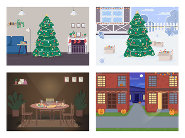 Traditional holiday flat color vector illustration set preview picture