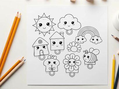 Cute weather elements set flat design vector illustration