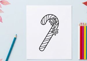 Hand-drawn candy cane illustration for festive holiday Christmas greeting cards and decorations