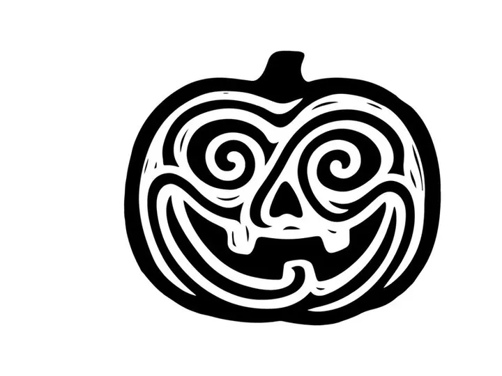 Black and White Halloween Pumpkin Face Illustration for Seasonal Decor