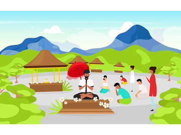 Meditating people flat vector illustration preview picture