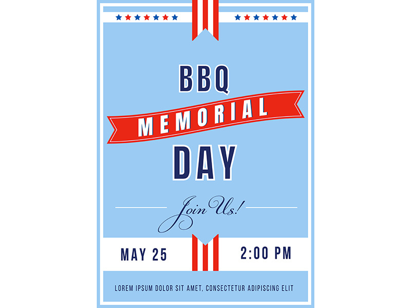 Memorial Day BBQ poster flat vector template