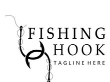 fishing hook logo design, fishing bait, fishing shop, tournament, angler, fishing community