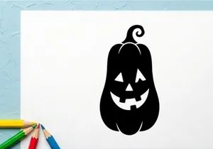 Abóbora Preta de Halloween com Rosto de Jack-o'-Lantern Esculpido