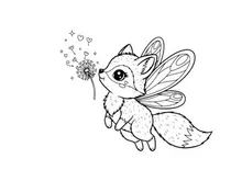 Cute white fox fairy with dandelion vector illustration