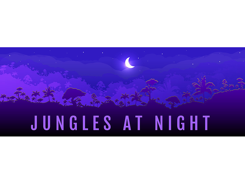 Jungles at night flat color vector banner template