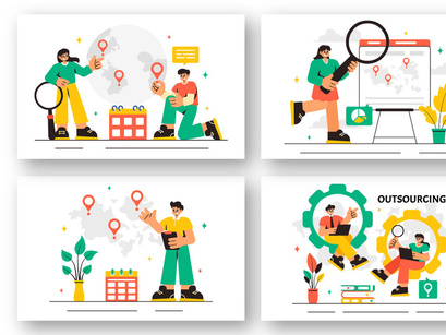 11 Global Outsourcing Business Illustration