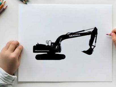 Silhouette of a black excavator on a white background