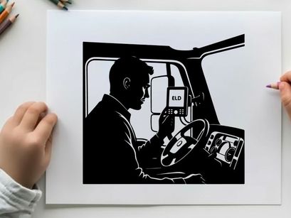 Silhouette of a man driving a truck with a retro dashboard