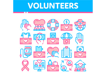 Volunteers Support Vector Thin Line Icons Set preview picture