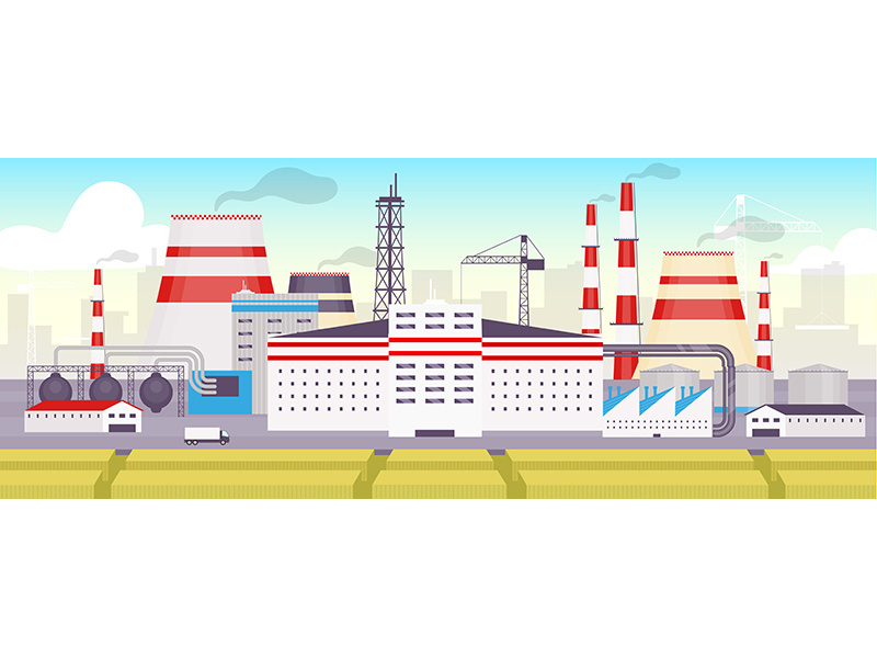 Industrial park flat color vector illustration