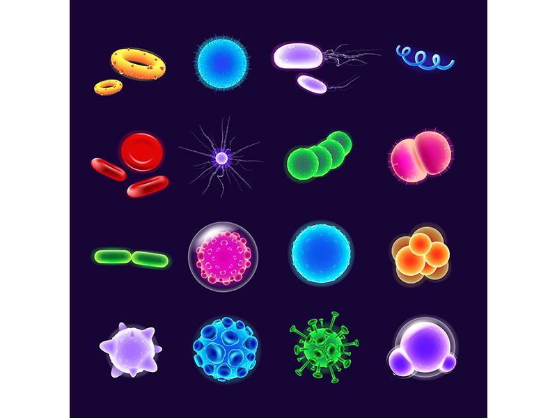 Bacteria realistic vector icons set