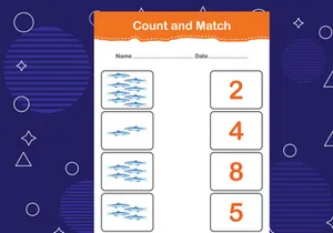 10 Pages Count and match with the correct number. Matching education game. Count how many items and choose the correct number