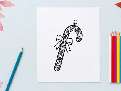 Enfeite de guloseima de Natal com laço, ilustração de estilo desenho à mão livre estilo doodle de feriado.