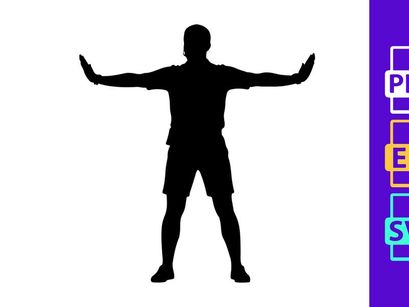 A person standing with arms outstretched in a black silhouette against a white background