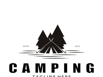 vintage and retro tent logo, camping. With tent, tree and bonfire sign. adventurers, scouts, climbers, camping equipment center preview picture