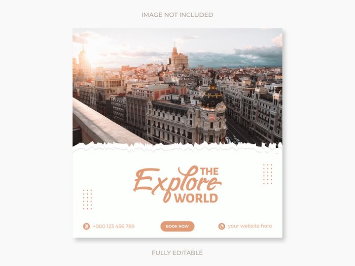 Social media design post travel, Template for social media post, template design for travel ads