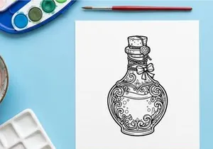 Elegant antique perfume bottle with intricate floral engravings. Vintage glass decanter for luxury fragrance or decorative display.