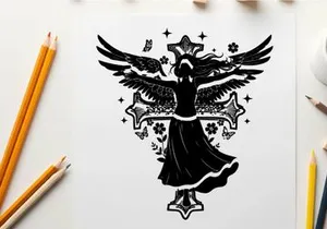 Silhouette of angel with wings and crosses silhouette