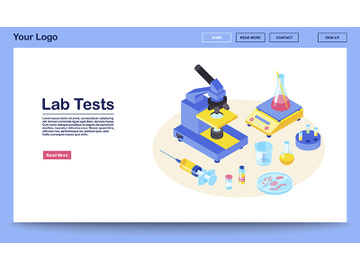 Lab tests webpage vector template with isometric illustration preview picture