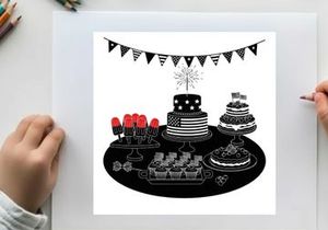 Silhouette of a festive dessert table with cakes and cupcakes silhouette