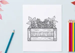 Hand-drawn Christmas niche with white poinsettia flowers and wooden frame for festive home decor