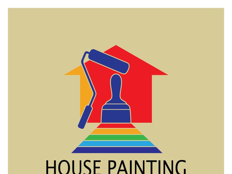 logo icon illustration house paint with a blend of brushes and rollers for house wall paint design, minimalist house, painting, interior, building, property business, wallpaper, vector concept