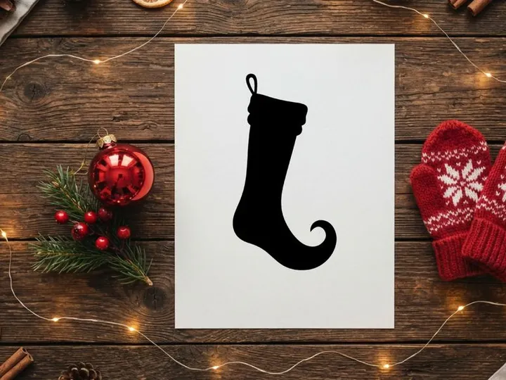 Black Christmas elf stocking silhouette isolated on a white background